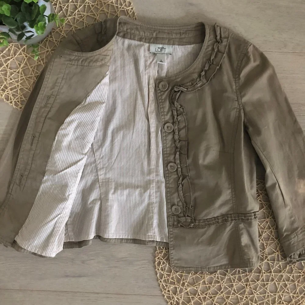 LOFT Tan Ruffle Trim Jacket - Picture 6 of 10